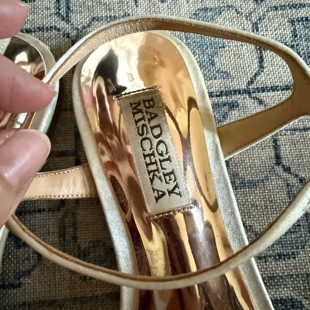 Badgley Mischka Pearl Gold Jeweled Ankle-Strap Sandals